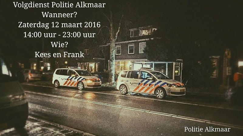 Derde volgdienst Politie Alkmaar-Duinstreek op 12 maart