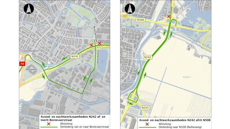 Reparaties toe- en afritten N242 bij Nollenweg en Bestevaerstraat
