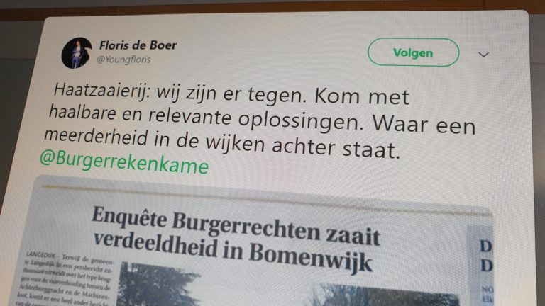 Fractievoorzitter Floris de Boer gesommeerd tweet over ‘haatzaaierij’ Burgerrekenkamer te verwijderen