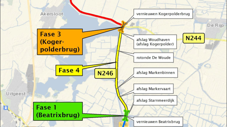 Weekendafsluiting N246 tussen Markervaart en Wormerveer
