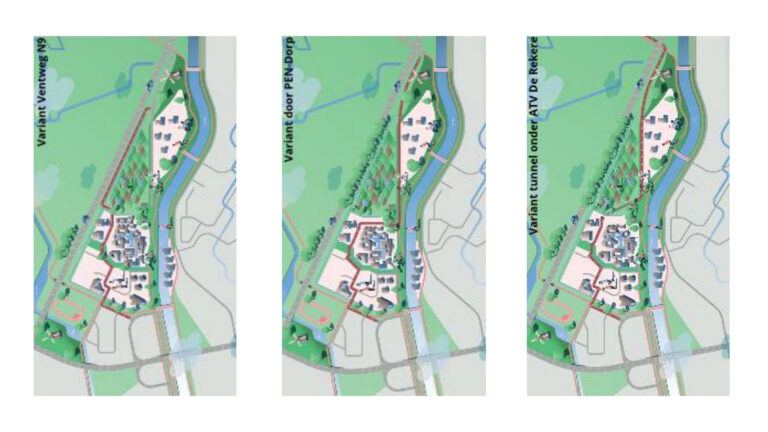 Drie opties voor aansluiting nieuwe wijk ‘Tuinen van PEN-dorp’ op Helderseweg