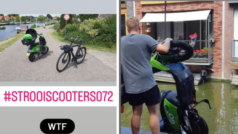 Eerste Go Sharing scooter uit sloot in Alkmaar gevist