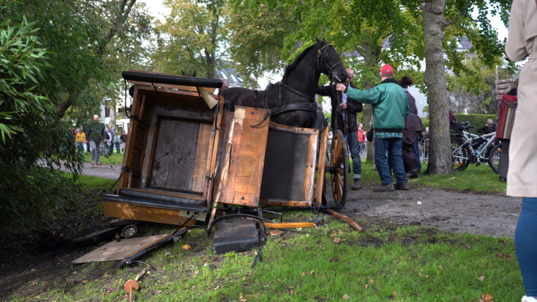 Paard slaat op hol tijdens ringsteken in Alkmaar: twee koetsen kapot, maar geen gewonden